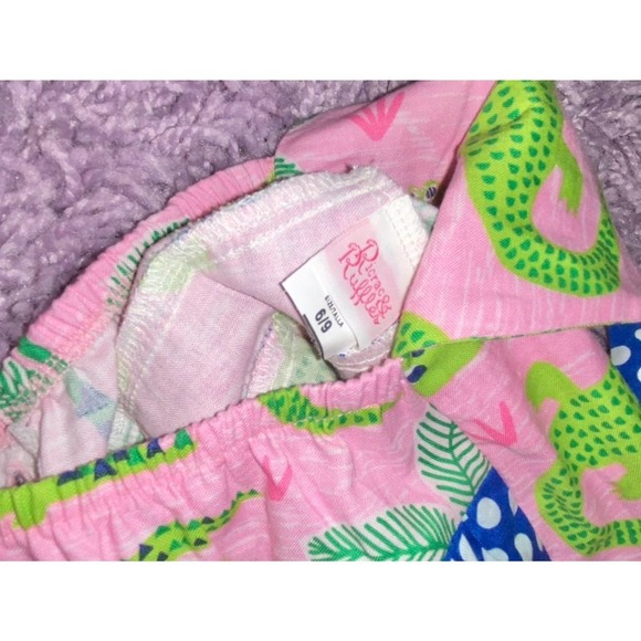 6/9 Ricrac & Ruffles Baby Girls Boutique Pink Green Alligator Bubble Romper - Picture 7 of 8